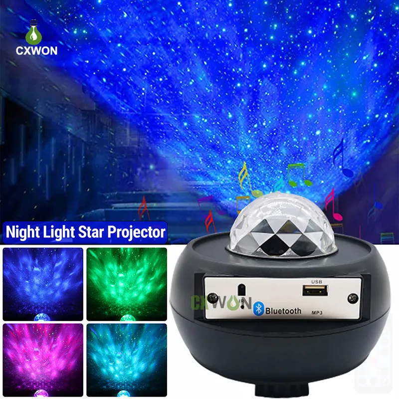 Luce del proiettore a LED Lettore musicale Bluetooth alimentato tramite USB Ocean Wave Sky Stars Luce notturna 10 colori Luce decorativa del proiettore con telecomando