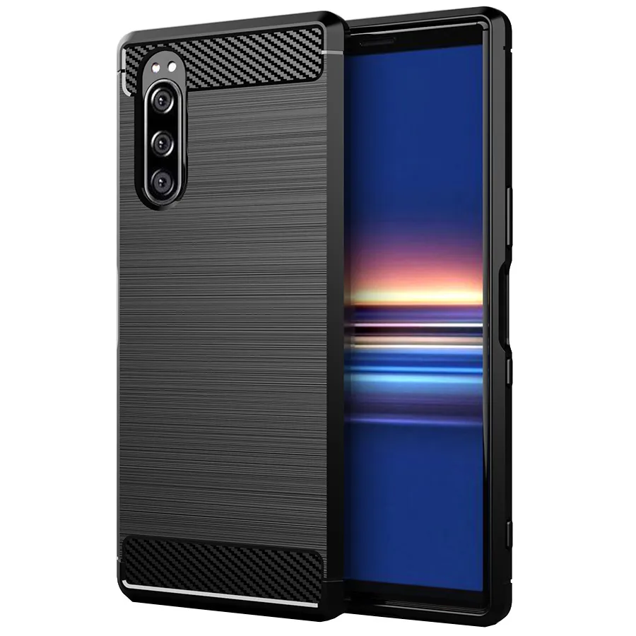 Carbon Fiber Texture Shockproof Cover Protective Slim Fit Soft TPU Silicone Case for SONY Xperia 5,Xperia 10 II 1 II ,Xperia 8 5