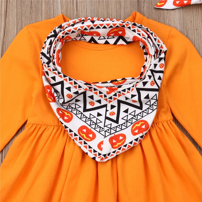 Halloween Thanksgiving Baby Clothing Sets Boys Girls Pumpkin Turkey Printed Long Sleeve dress Top Trousers Bibs Scarf Infants Outfits M2301