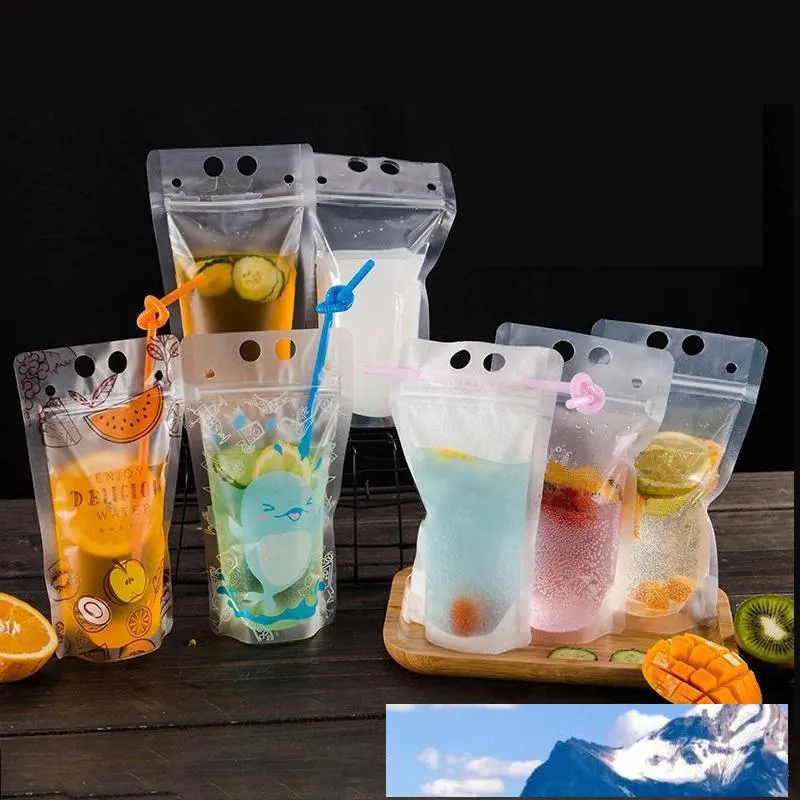 Borsa per bevande multi-stile Latte Tè Succo di latte di soia Borsa per imballaggio Cerniera Glassata Trasparente Addensare Bevanda portatile Sigillante Sacchetto di plastica BH1754