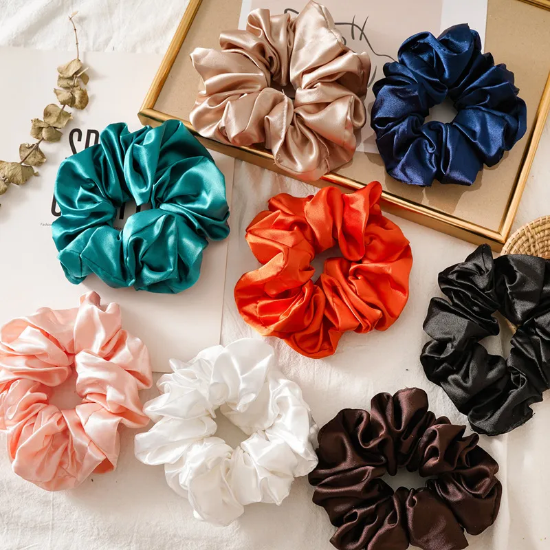 Scrunchies de cor de cor brilhante grandes mulheres Silk Silk Scrunchie Elastic Hair Bands Meninas Headwear Donut Grip Loop Titular De Rabo