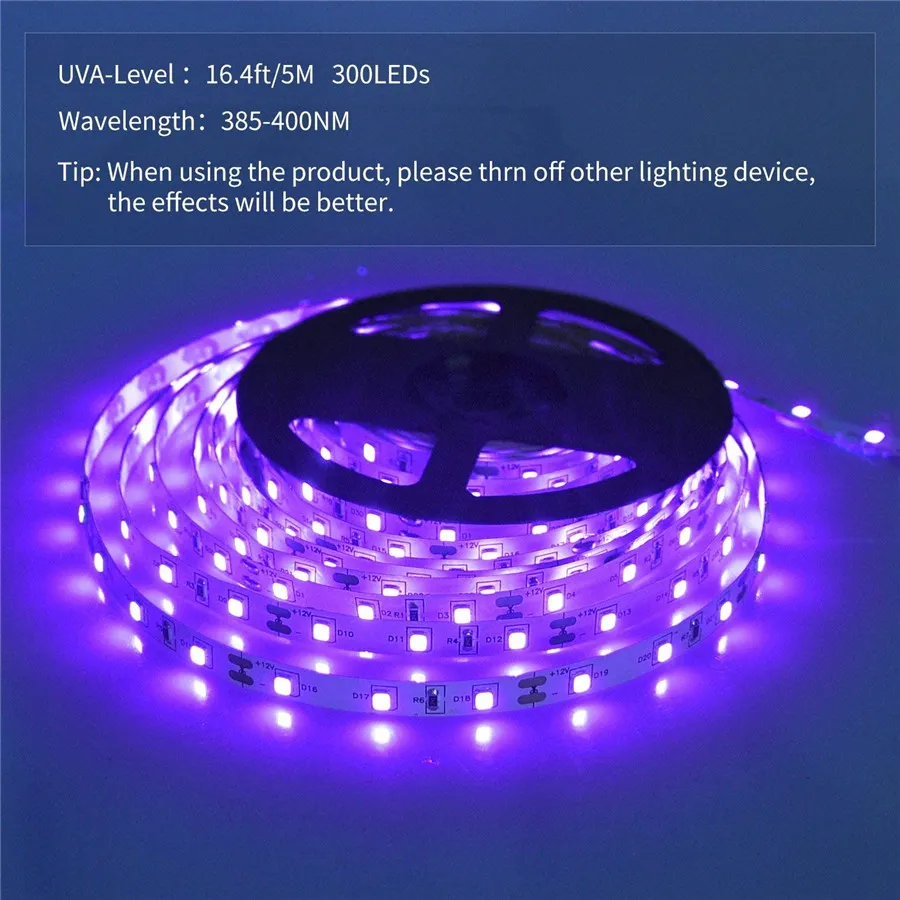 Ruban LED à lumière noire UV (ultraviolets) IP20 pour bar ou