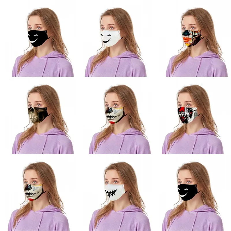 Cráneo Respirador Boca Impresión de dibujos animados Mascarillas reutilizables Personalizado Negro Lavable Mascherine Respiración Plegable Hombre Mujer 5 88bya C2