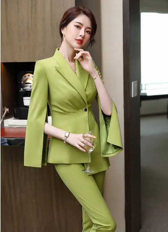 Ladies Elegant Pink Formal Women Business Suits With Pants And