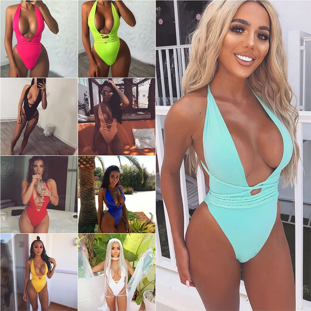Ellolace Halter Monokini Cut Out Swimsuit Deep V Neck High Cut Sexy One Piece Swimwear For Women 2020 From Buyocean05 12.23 DHgate.Com