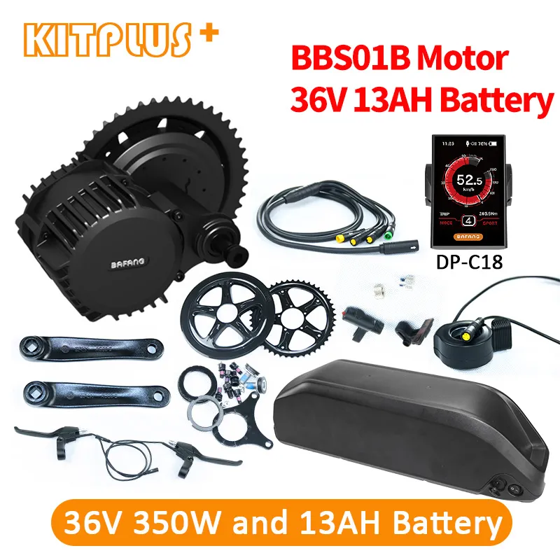 13AH BBS01 Pil ile Elektrikli Bisiklet Takımı 8Fun Bafang 350W 36V Orta Sürücü Motorlu E Bisiklet Dönüşüm