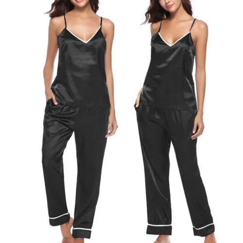 Pyjamas Sexy pour femmes en soie Pijamas vêtements de nuit vêtements de nuit Deep V Sling Set décontracté ample confort femme Costume vêtements