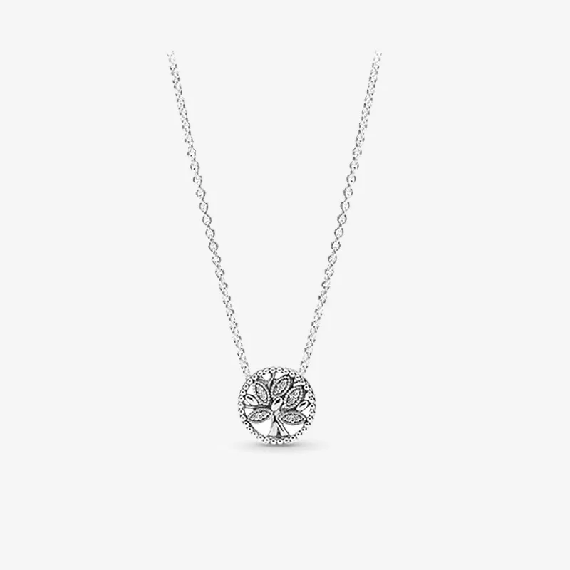 Petit collier d'arbre généalogique étincelant mignon femmes cadeau bijoux d'été pour Pandora 925 colliers de chaîne en argent sterling avec boîte d'origine