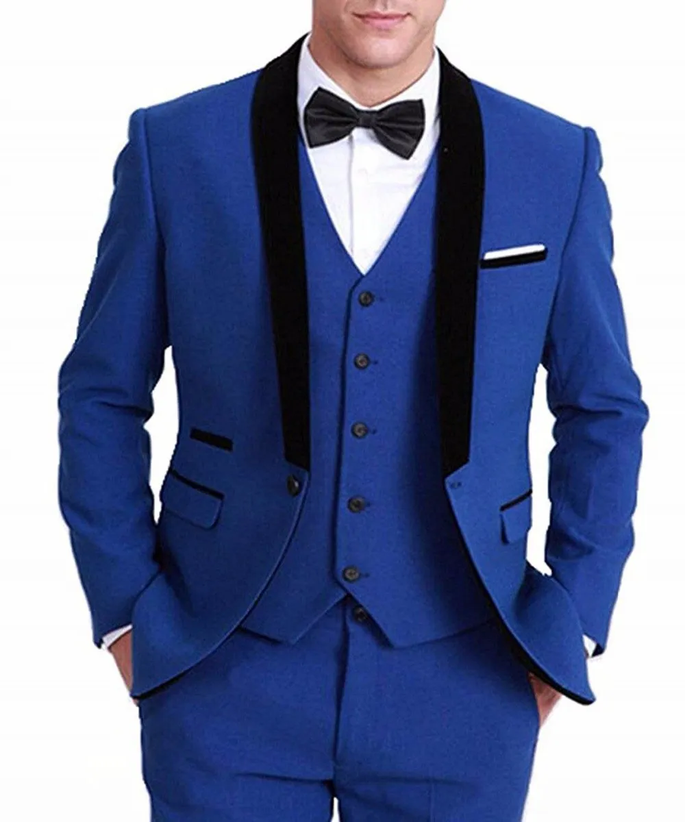 Royal Blue أحدث ثلاث قطع معطف Pant Pants Groom Suit Suil Slim Fit Tuxedos Blazer Wedding Slazer (سترة+سروال+سترة)