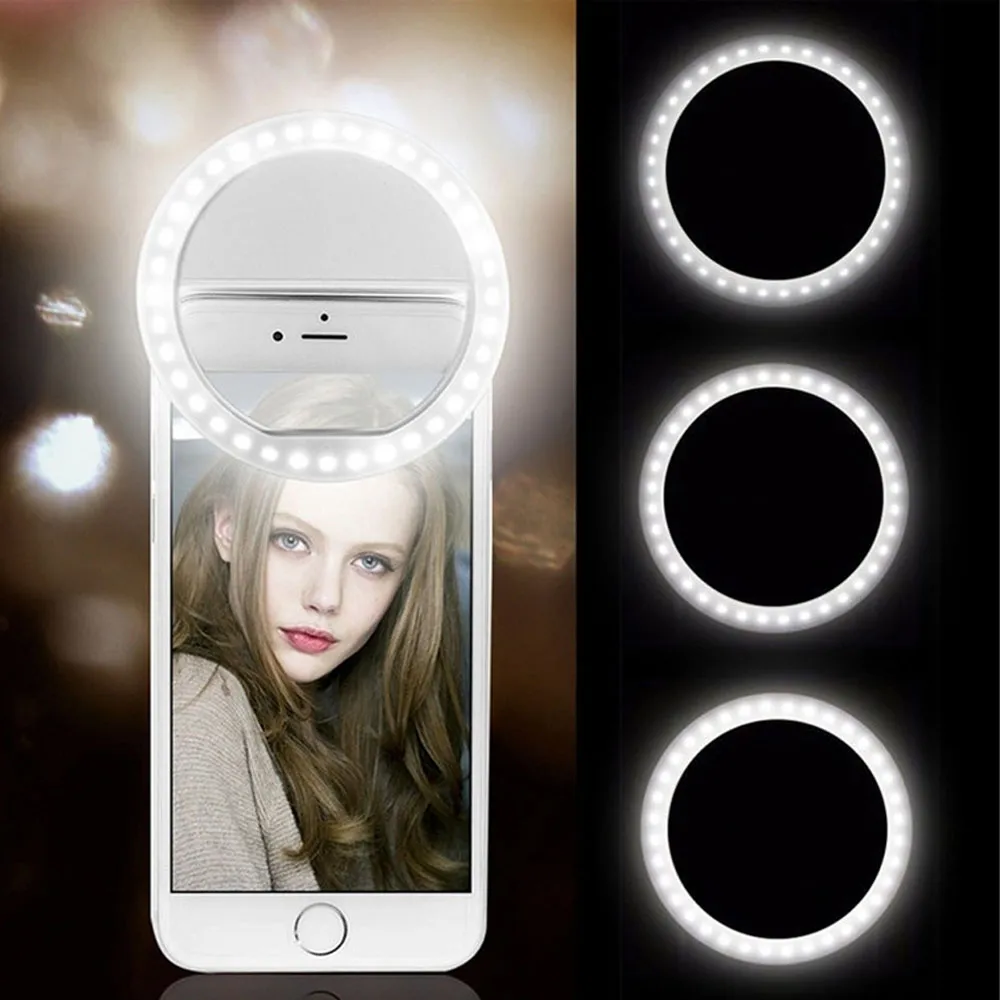 USB Charge Led Selfie Ring Light Mobiltelefonlins LED Selfie Lamp Ring för iPhone för Samsung Xiaomi Telefon Selfie Light