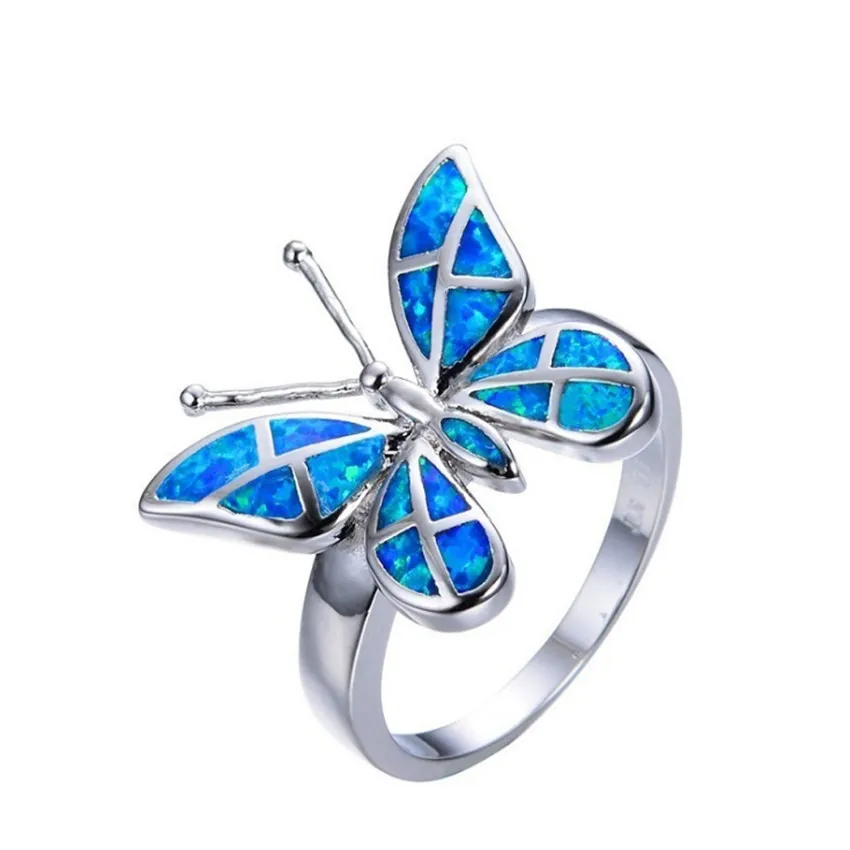 10 pezzi argento placcato anello dito anello farfalla forma molti colori opalite opale per le donne gioielli di moda