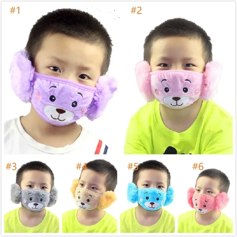 Skyddsbärsbroderi Barn 2 i 1 Öronmask Vinter Varm PM2.5 Anti Dust Face Masks Kids Party Gifts 150pcs
