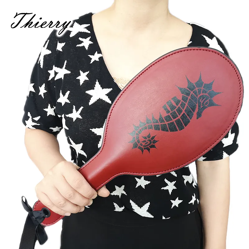 Thierry double layer PU leather Seahorse pattern paddle Spanking Hand Pat SM toys whip flogger Slave bondage A_voghion.com