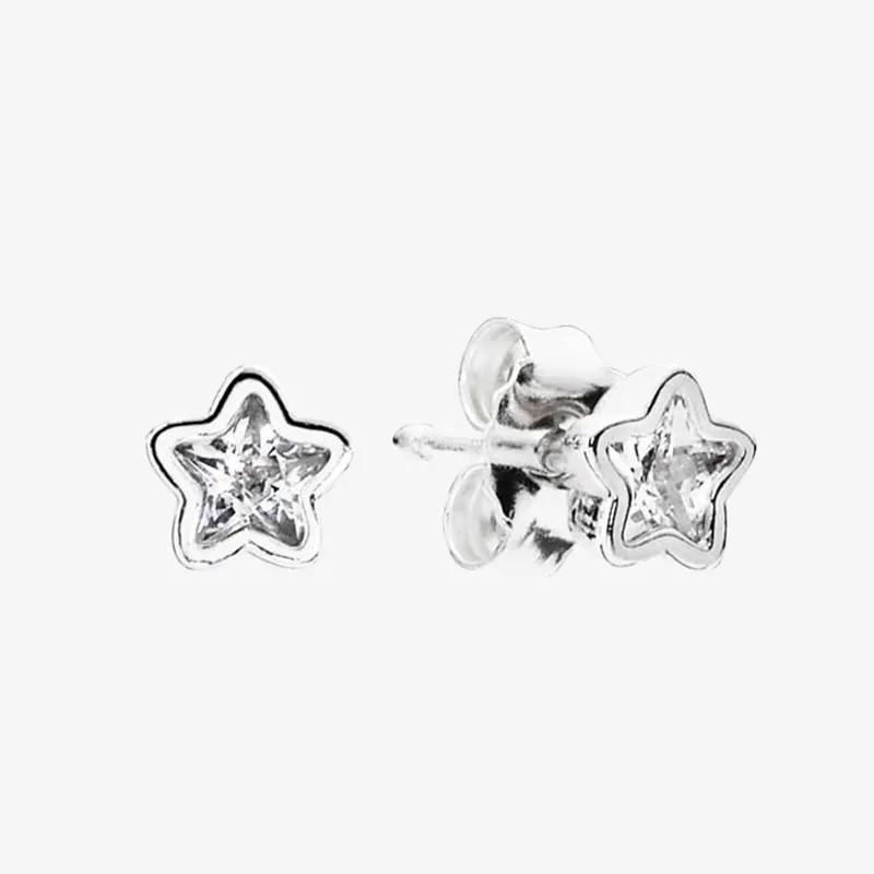 Lindas mujeres niñas pequeñas estrellas Stud Pendiente CZ diamante verano Joyas para Pandora 925 Pendientes brillantes de plata esterlina con caja original