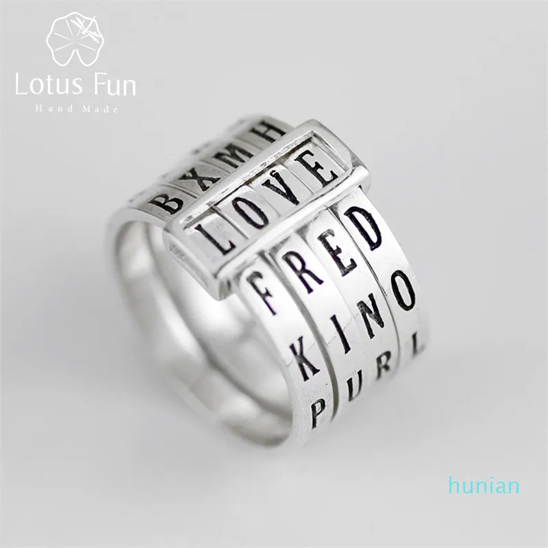 luxo - diversão real 925 prata esterlina natural handmade fine jóias ring rotativo pode fazer diferentes palavras anéis para mulheres bijoux y19051602