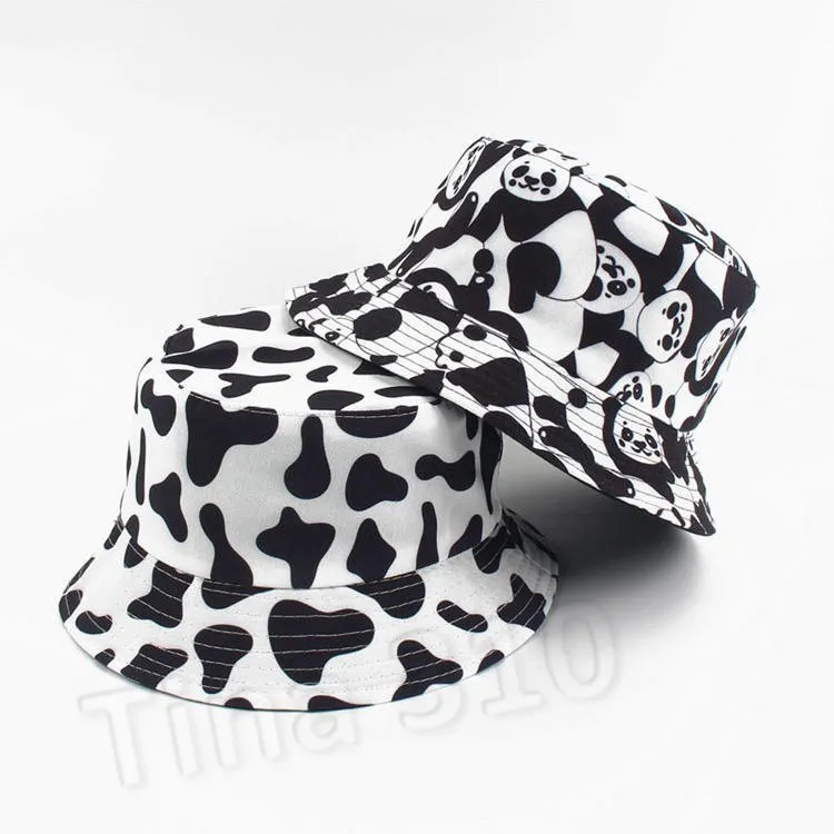 Milch Cow Print Fisherman Hat Women's Double Bucket Hat Mäns Animal Design Panda Hat Party Mössor 3 Style T2C5254