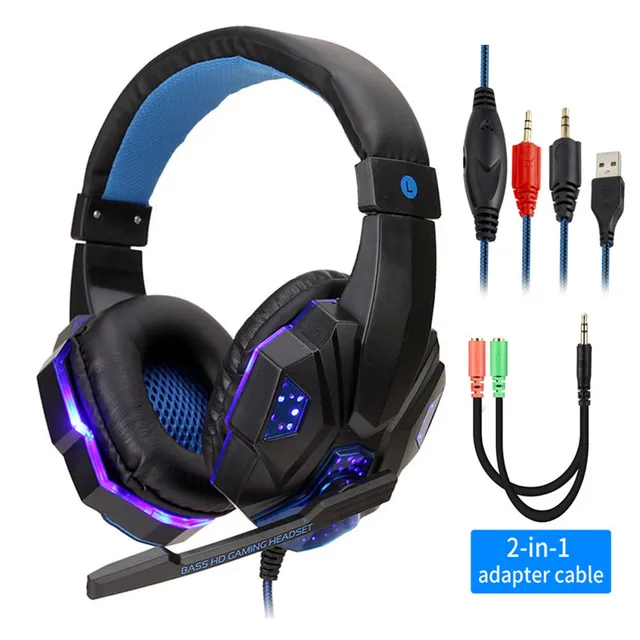 Professional Led Light Gaming auscultadores para computador PS4 ajustável Stereo Baixo PC Gamer sobre a orelha Presentes Wired Headset com microfone