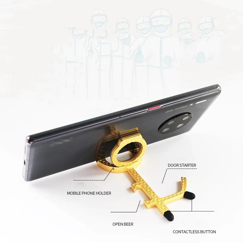 Touchless Metal Cutter Keychain With Mobile Phone Holder And Elevator Button Multifunctional EDC Keyring With Metal Cutter Door Opener And Key Grip Ring From Yambags 1.99 DHgate.Com