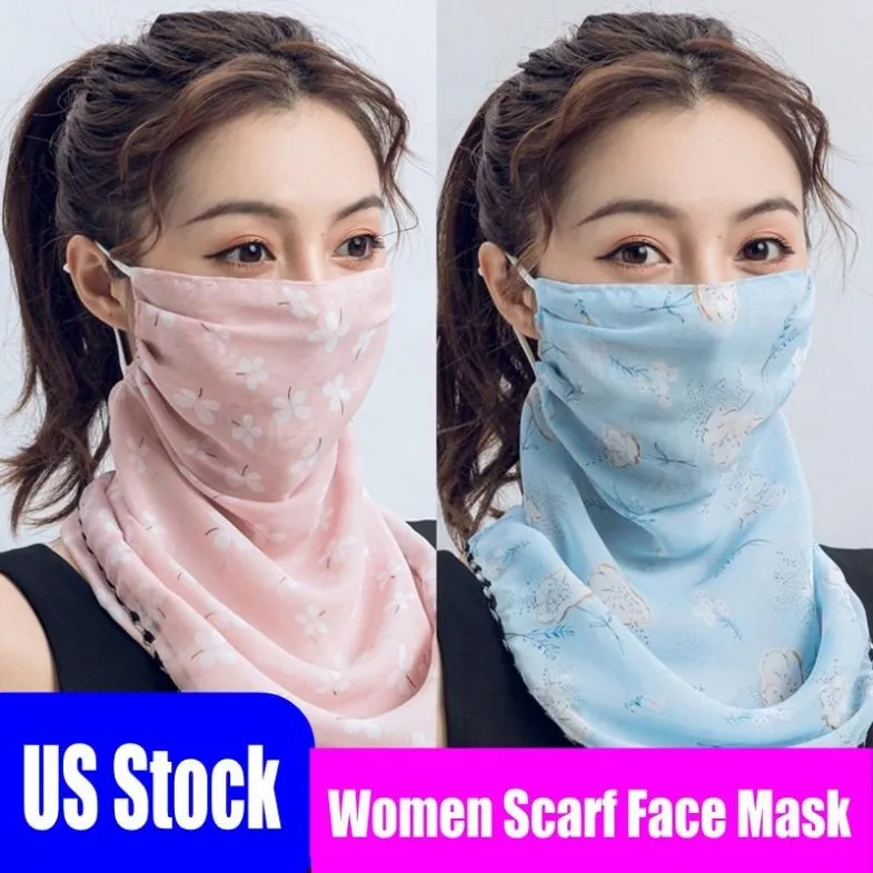 Amerikaanse voorraad goedkope vrouwen sjaal gezichtsmasker 22 stijlen zijde chiffon zakdoek outdoor winddicht halve gezicht stofvrije zonnescherm maskers