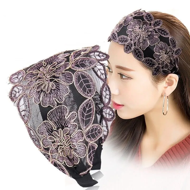 Geniş Dantel Nakış Firkete Dişli Bandı Basit Hairband Moda Kadınlar 5 Renkler Toptan