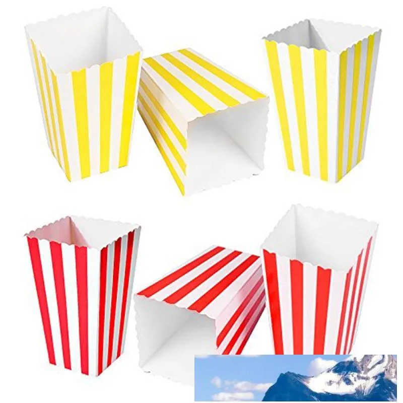 60pcs / lot popcorn lådor randig papper film popcorn gynnar lådor godis väskor kartong godis behållare gul och röd