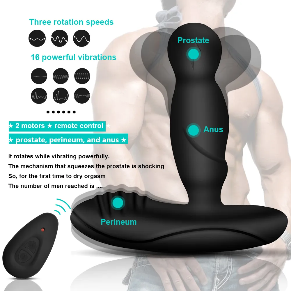 360 Rotar Calefacción Vibrador Butt Plug Masaje de Próstata Motores Dobles Juguetes Anales para Hombres Control Remoto Productos Sexuales * MX200422