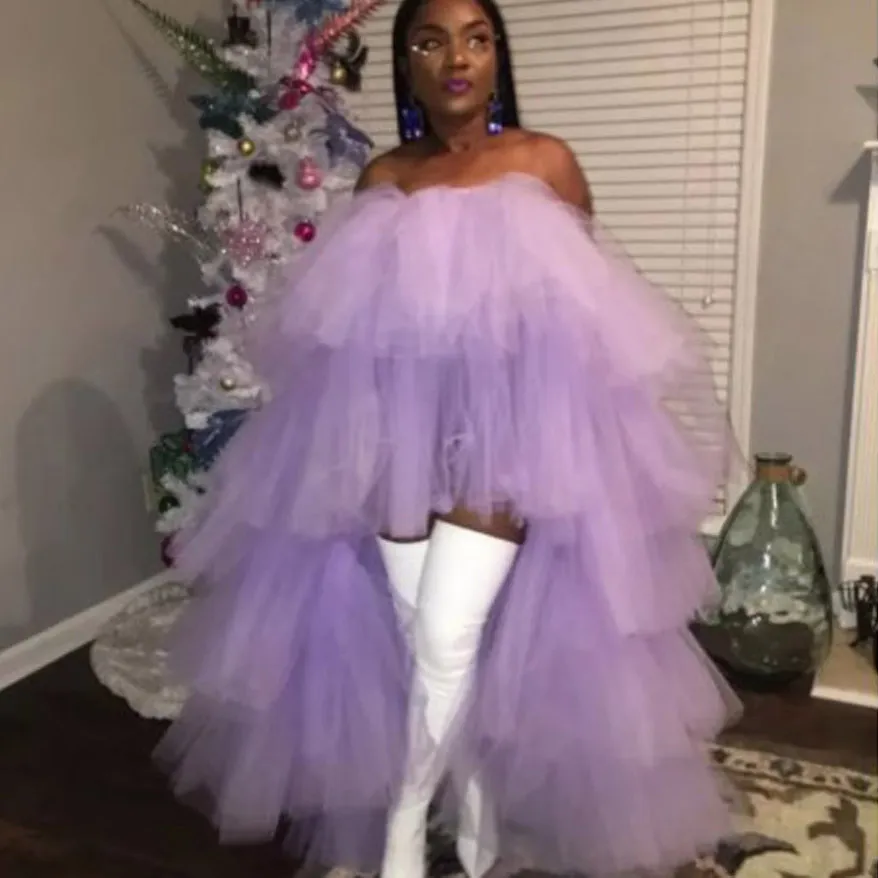 Lavendel tule hoi lage homecoming jurk straplees feestjurken tiered baljurk cocktailjurk hoge lage rok tutu vrouwen formele vestidos