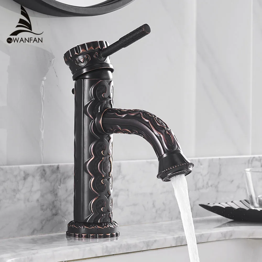 Rubinetti per lavabo Rubinetto per bagno antico retrò in ottone massiccio Miscelatore monocomando europeo per acqua calda e fredda LA10128AAB