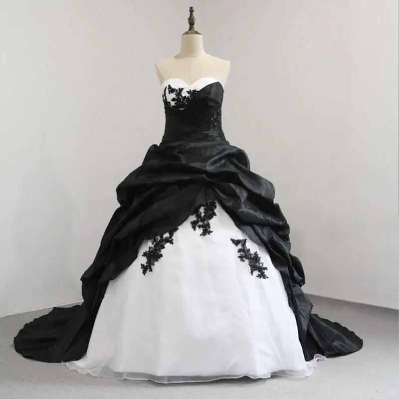 White and Black Ball Gown Wedding Dress Sweetheart 50s Retro Taffeta Bridal Gowns Customize Plus Size Wedding Gown
