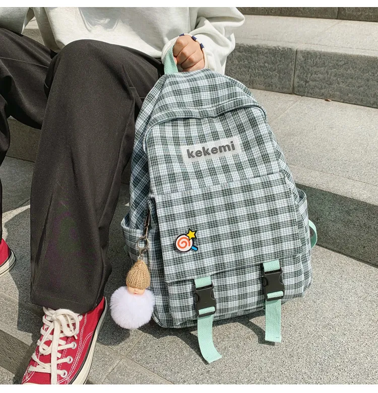 Check backpack female Korean version girls high school students schoolbag original Suoshi Department lovely women backpack ins fashion