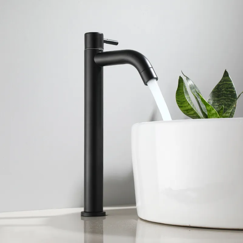 Single Cold Faucet Black Paint Operation Bathroom Basin Tap High Faucets 304 Stainless Steel