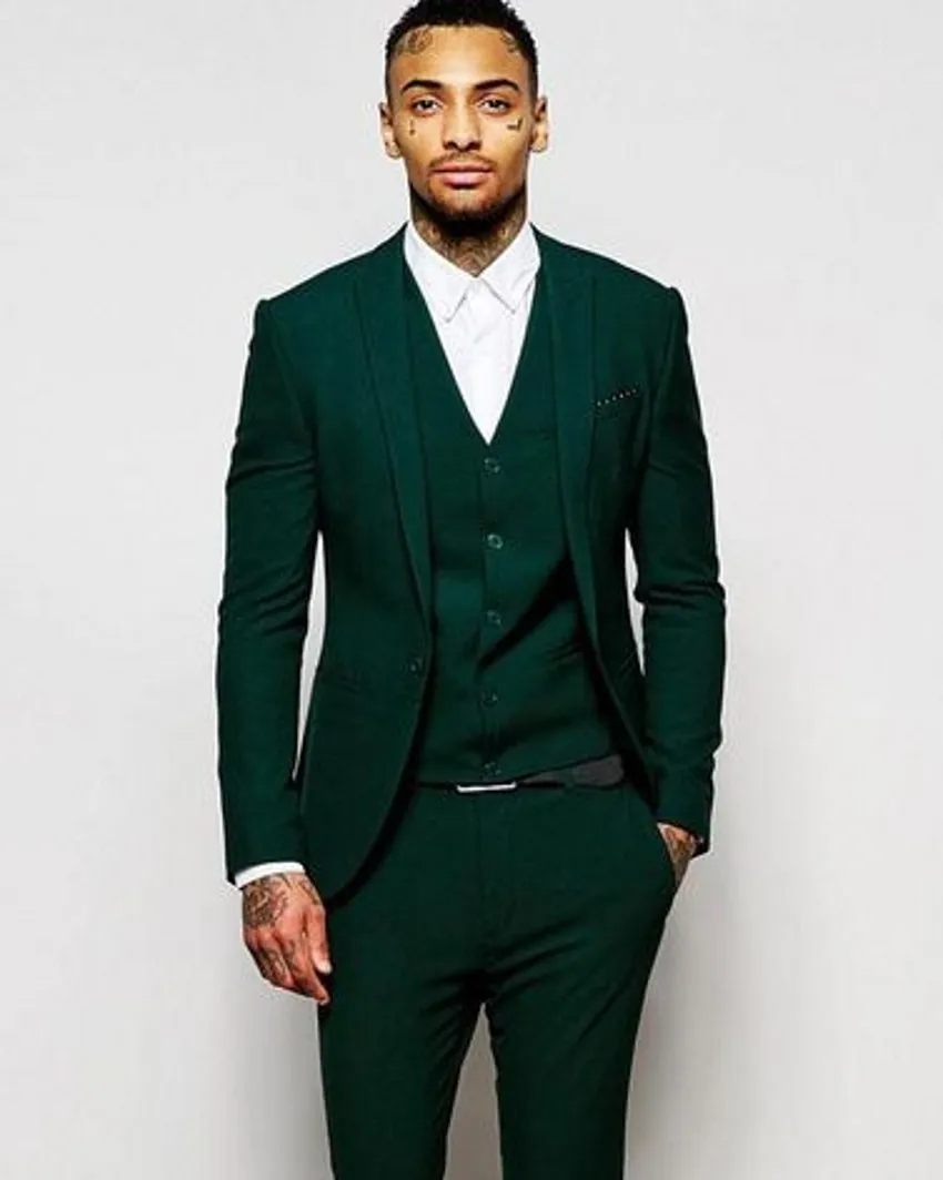 Nuovo stile verde scuro smoking dello sposo bavero bavero groomsmen uomo abito da sposa giacca uomo eccellente giacca 3 pezzi (giacca + pantaloni + gilet + cravatta) 6