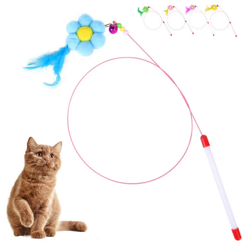 Ręcznie robione zabawki dla kotów zabawny kij dzwonek piłka zabawka z piórkiem kreatywne różne interaktywne gry dla kociąt
