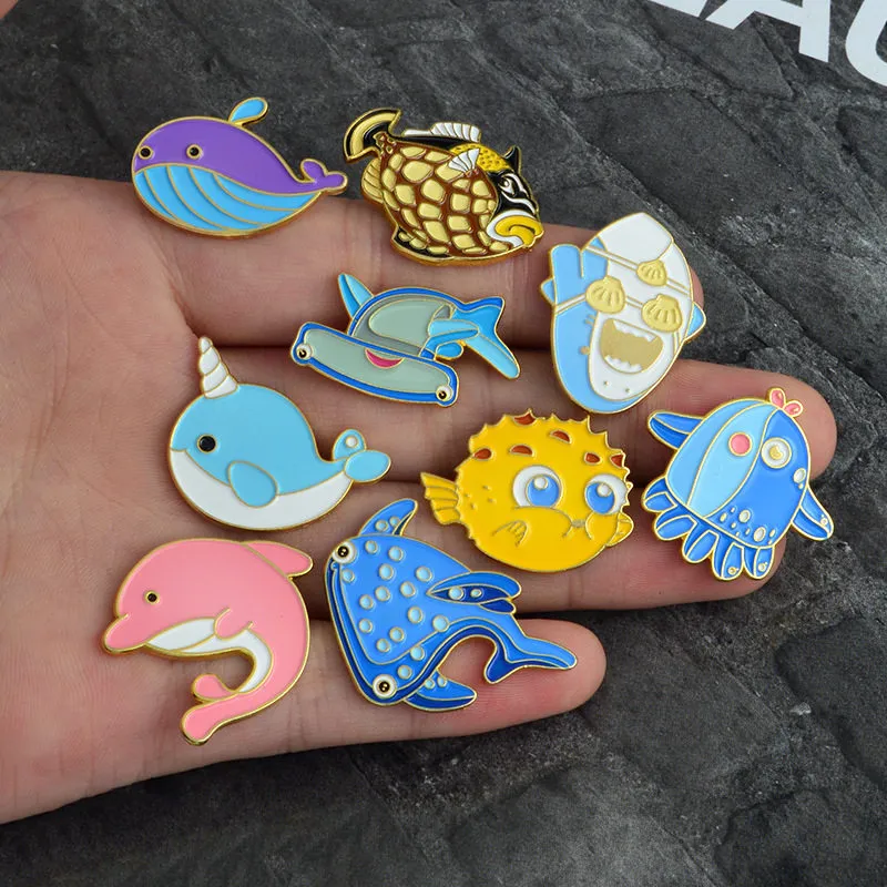 Sea Shark whale Brooch pins Enamel Cartoon Lapel pin for women men Top dress cosage fashion jewelry will and sandy