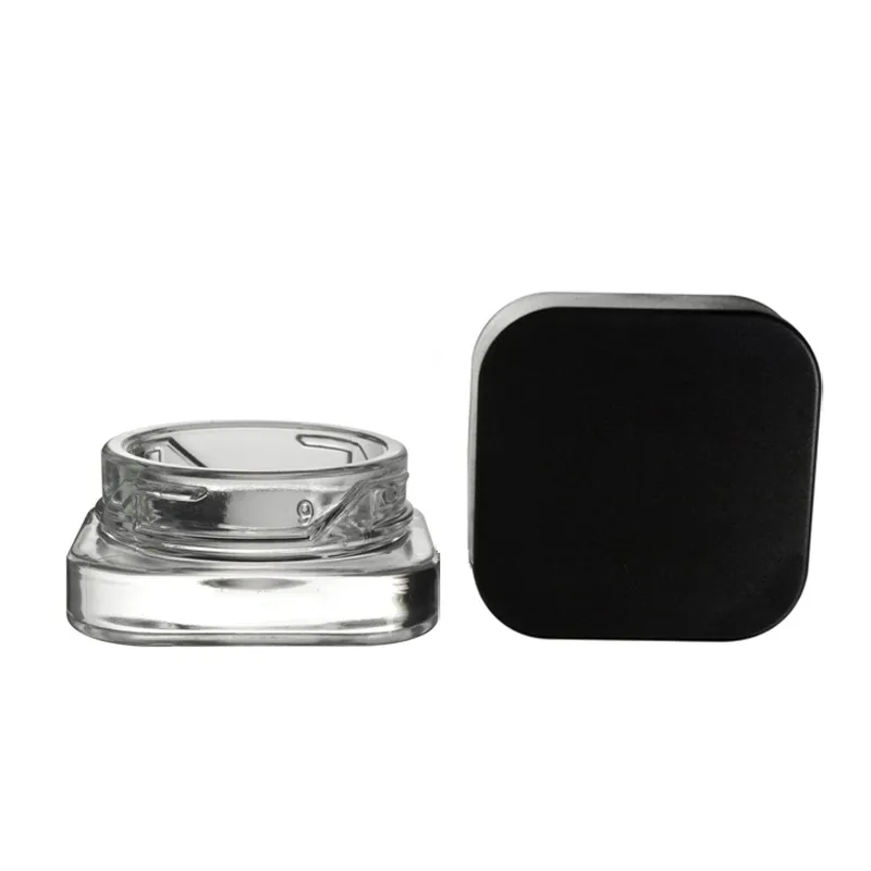 Mini kosmetisk behållare 5ml Dab Jar Square Cube Matkvalitet Plastskruvlock med barnmotstånd