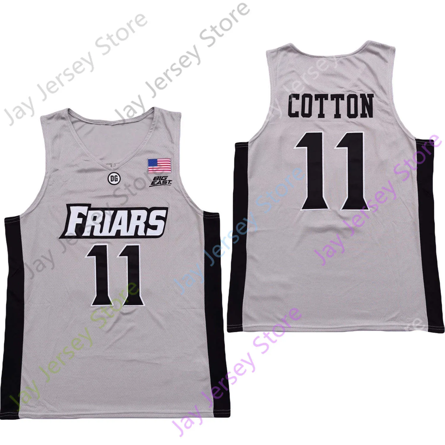 2020 Nueva NCAA Providence Friars Jerseys 11 Jersey de baloncesto universitario de algodón Tamaño gris Juvenil Adulto Todo cosido