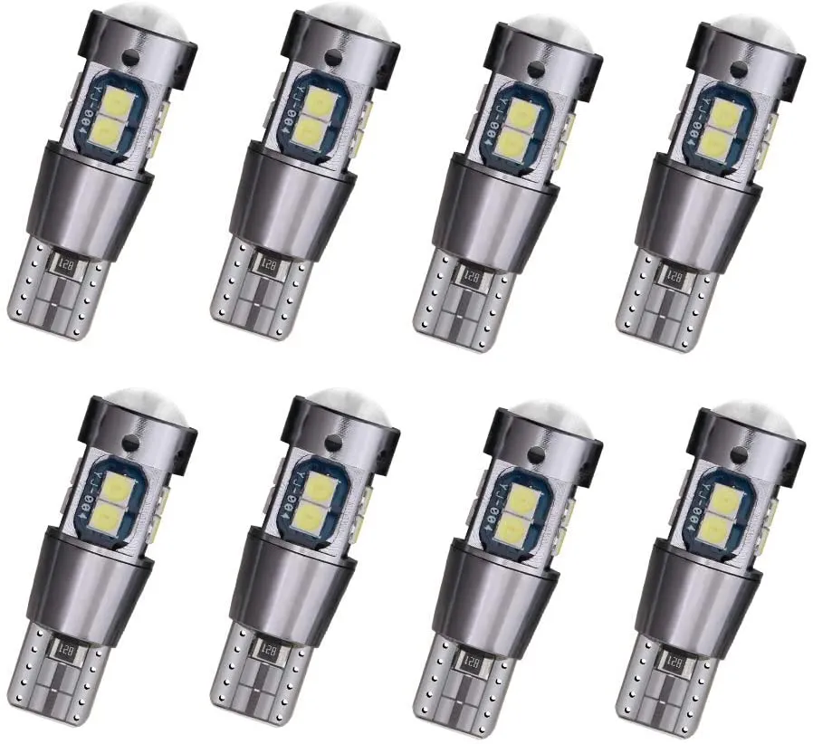 10Pcs Car T10 194 LED Bulb W5W 192 White 3030 10SMD Canbus Car License Plate Lights Dome Festoon Lamp Door Side Map Lights Super Bright