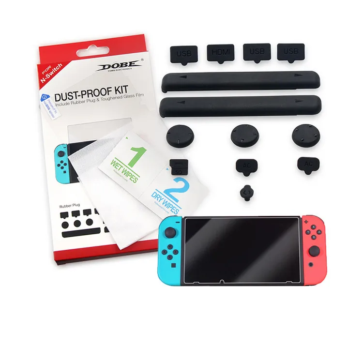 Dammsäker gummipluggens tumstickstillbehör som passar för Switch Game Tempered Glass Screen Protector för Switch309X