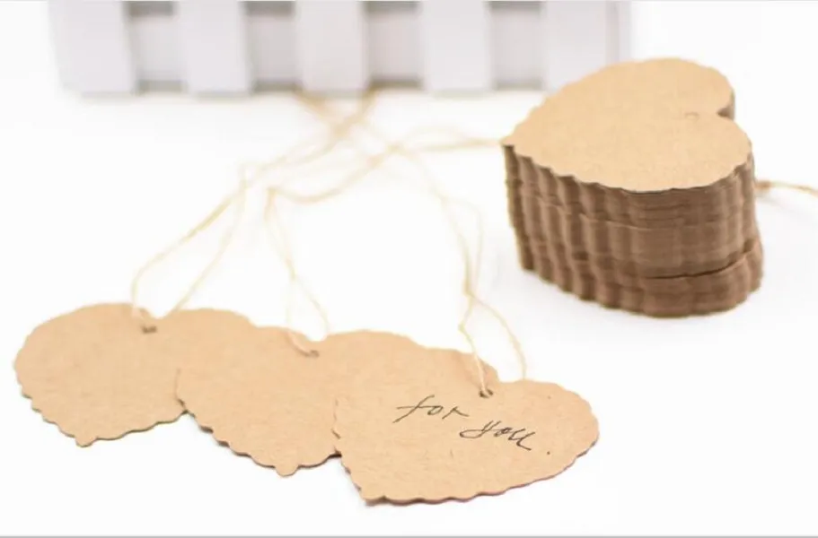 /6*5.5cm Kraft Paper Blank Heart Shape Gift Tag Retro Hang tag String Included