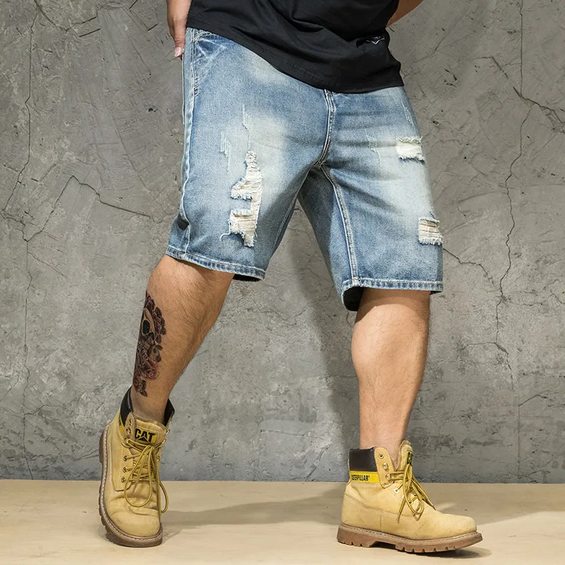 Mens shorts sommar jeans korta män 6xl 2020 blå denim man halva jean homme uomo märke plus storlek 5xl rippade nödställda byxor