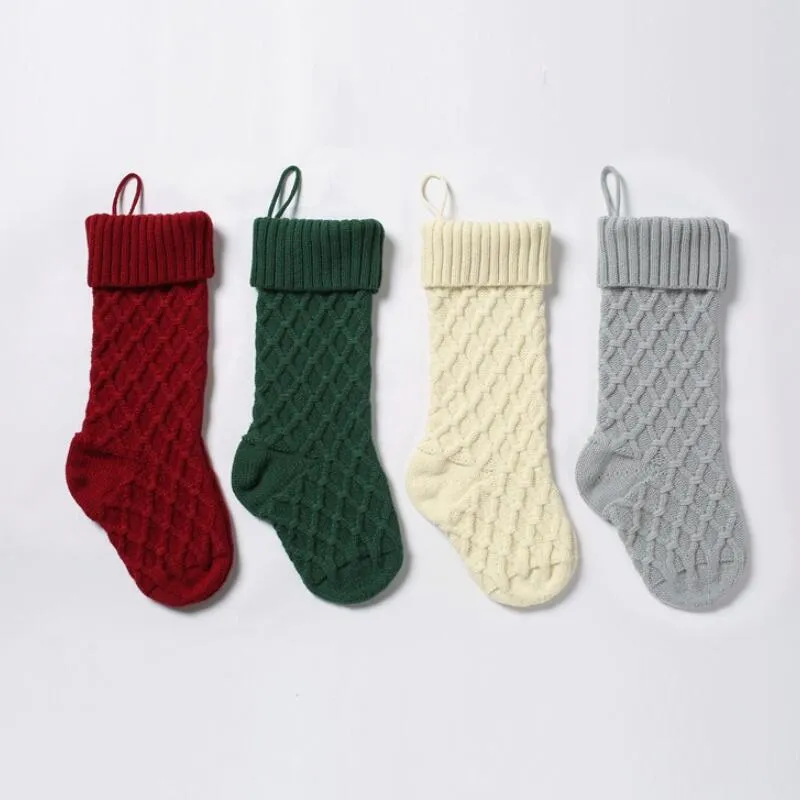 Weihnachten Acryl Gestrickte Socken Rot Grün Weiß Grau Stricken Strumpf Weihnachtsbaum Hängen Geschenk Socke Weihnachten Party Süßigkeiten Strümpfe Taschen LX25