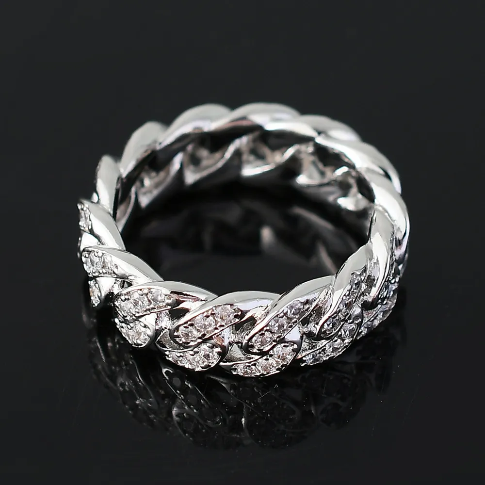 8 mm vereiste Hip Hop Ring Männer Frauen Gold Silber Zirkon Ring Ringe Kubaner Kettenform Ring 611 size7426833