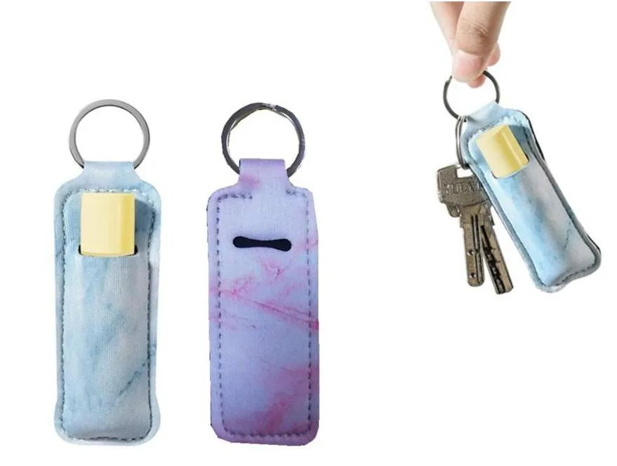 Promoton Price for Wholesale Marble Pattern Cheetah Keychain Chapstick Lipstick Holder Neoprene Key Chain DHL Free6521787