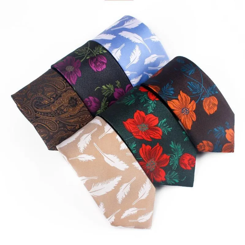 7cm Retro Slips Rolig Creative Slips Hongkong Stil Personlighet Röd Lila Stor Flower Cool Trampolin Shirt Neckwear Man Kvinna