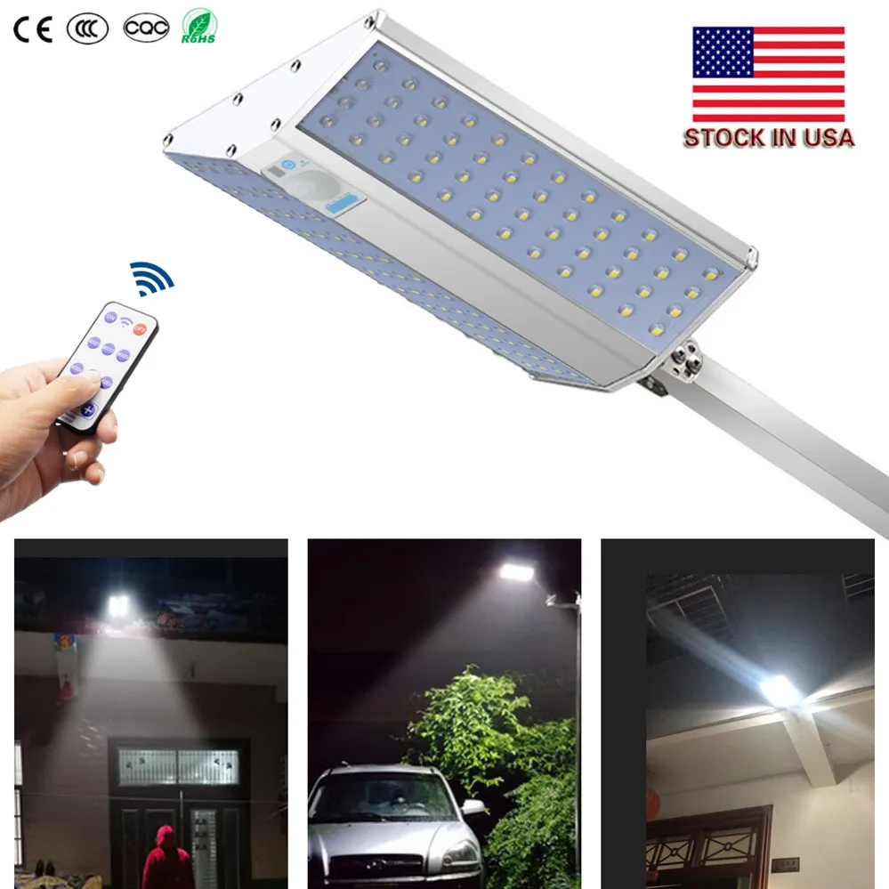 US Stock + 11000mAh Solar Garden Light 6000K 96LED V Shaped Super Bright Motion Sensor Light Security Stree Light Pole with 3 Modes Remote