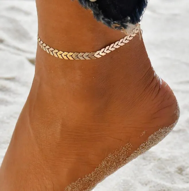 Kvinnor Enkel Punk Guld Silver Kedja Flat Snake Anklet Ankel Armband Barefoot Sandal Beach Foot Smycken GD468