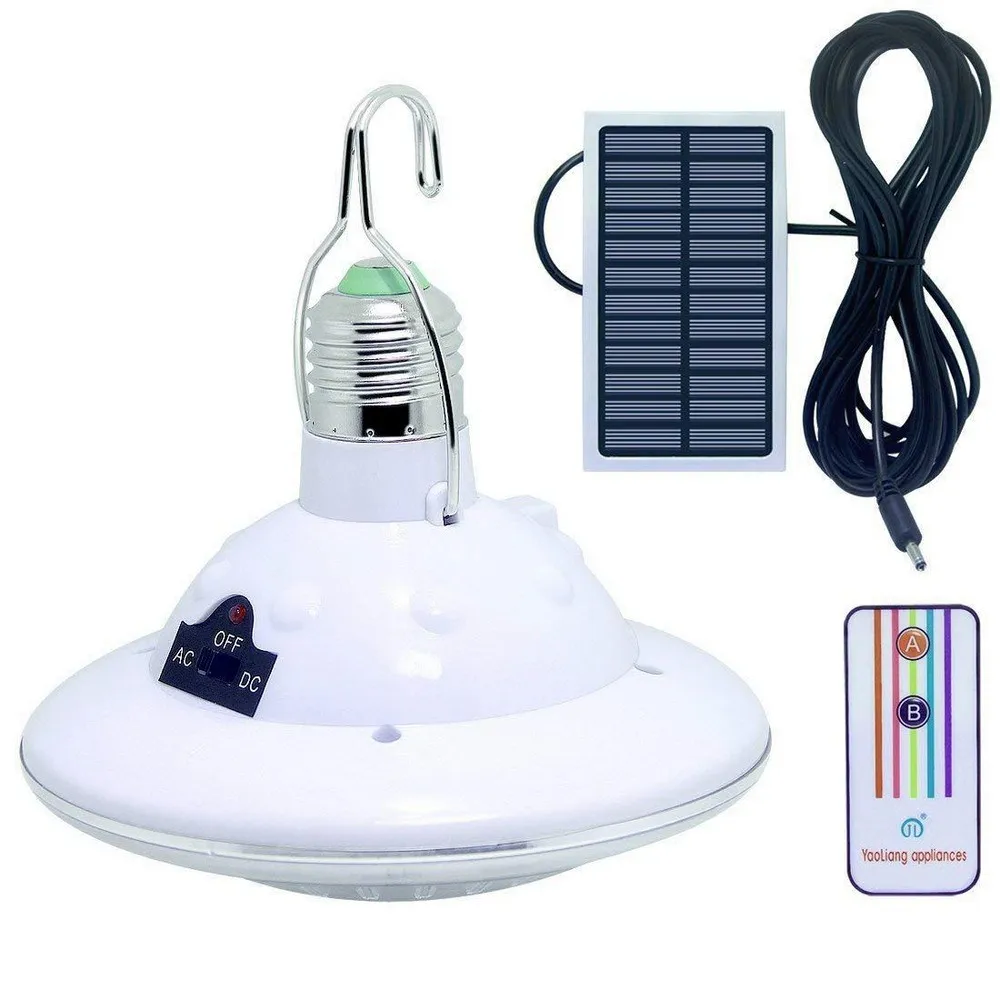 Lampade di emergenza solari a LED 22 LED ricaricabili con telecomando Pannello solare da campeggio esterno bianco Luci da campeggio solari da esterno