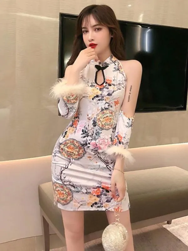 Elegant Retro Qipao Winter Fur Retro Cheongsam Korean Fashion