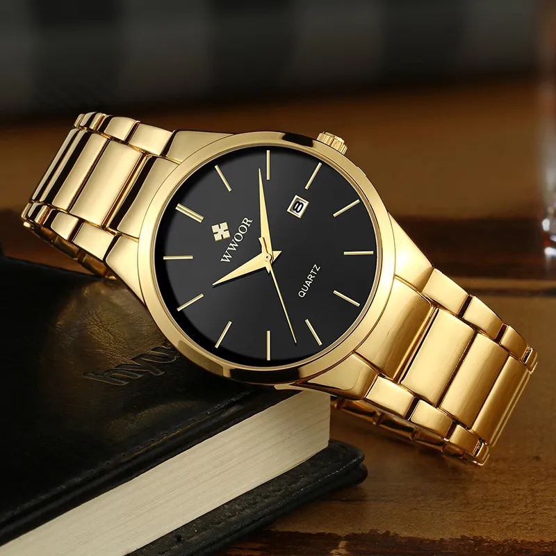 Relojes Hombre 2020 WWOOR Gold Watch Men Luxury Mens Quartz Wristwatch  Business Watch Stainless Steel Waterproof Auto Date Clock CX200804 From  16,3 €