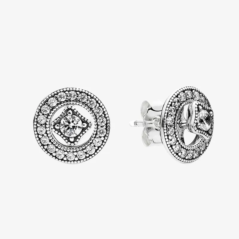 Authentique boucle d'oreille en argent sterling 925 CZ diamant femmes cadeau de mariage pour Pandora Vintage cercle boucles d'oreilles avec coffret d'origine